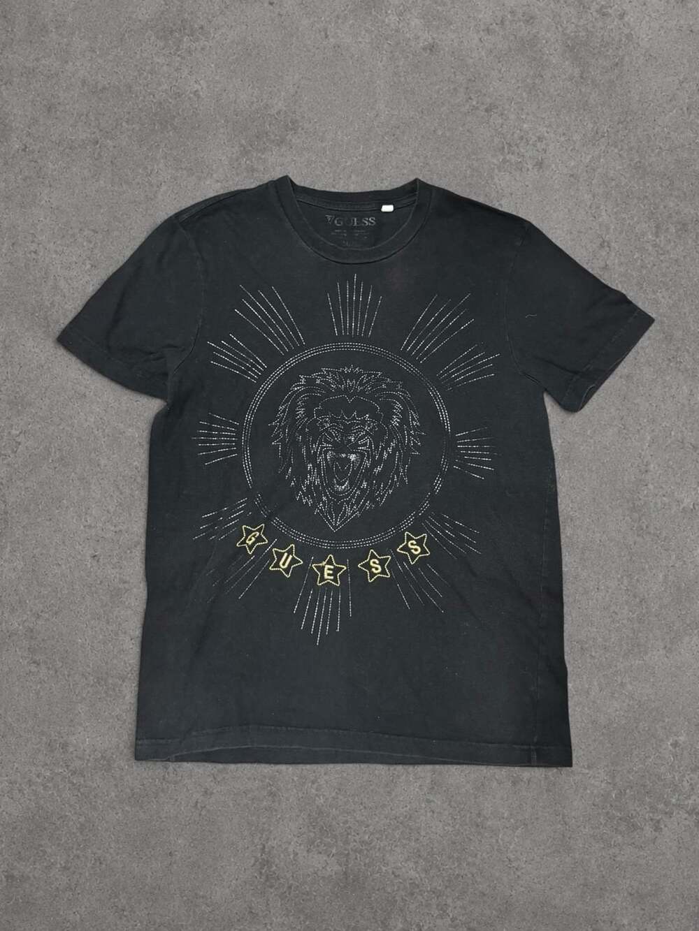 Guess Black Lion Graphic Rhinestone Star T-Shirt